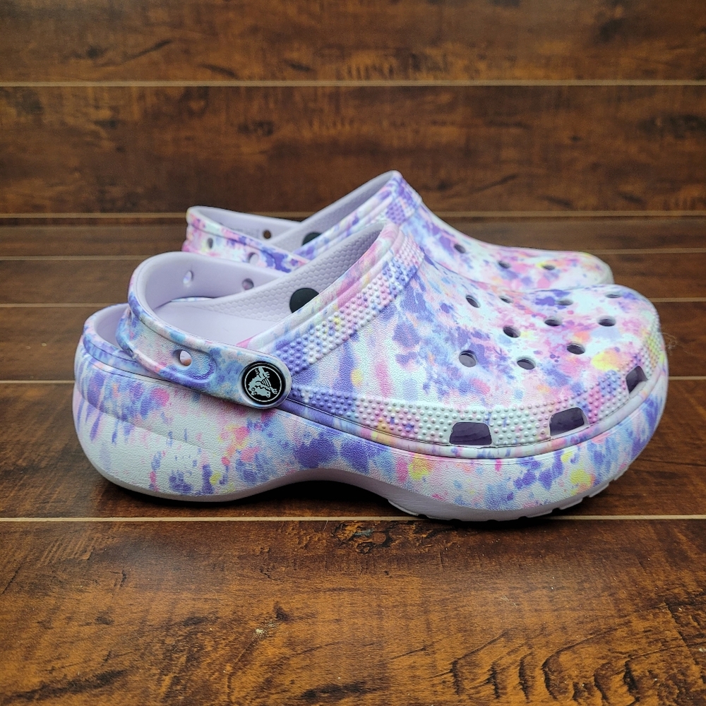 Crocs Classic Platform Abstract Tie Dye Slip On Clogs Womens Size 6